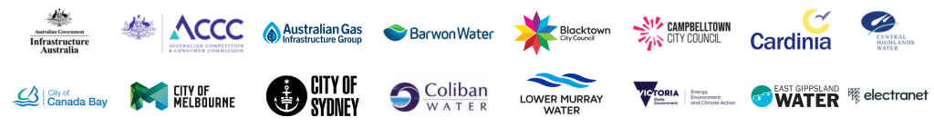 Banner showing logos of Australian local councils and water authorities.